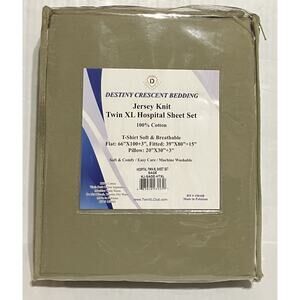 Destiny Crescent Bedding Twin XL Hospital Sheet Set Jersey Knit Sage Green NIP